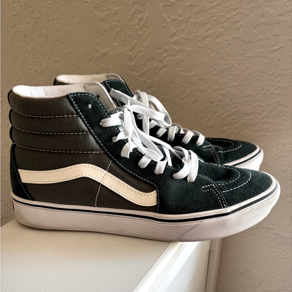 Vans Dark Green and White High-Top Sneakers